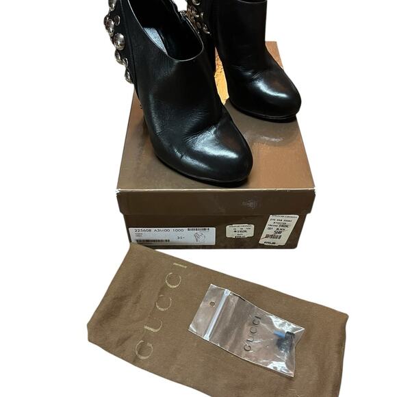 Gucci Babouska Leather Ankle Booties Back Silver Studded EU 35.5 US 5.5 - Picture 2 of 13